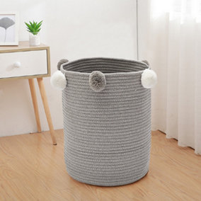 Grey Woven Laundry Basket Laundry Hamper Clothes Toy Storage Container Blanket Organizer