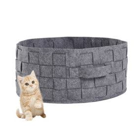 Grey Woven Round Felt Cat Bed Dog Bed Pet Cave