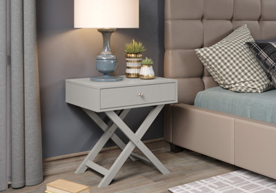 Grey X leg 1 drawer petite bedside cabinet