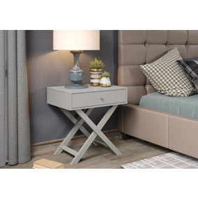 Grey X leg 1 drawer petite bedside cabinet