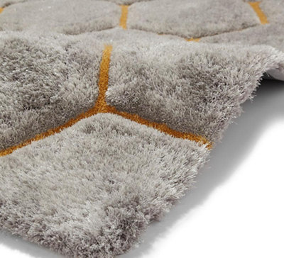 Grey/Yellow Abstract Shaggy Modern Easy to clean Rug for Dining Room ...