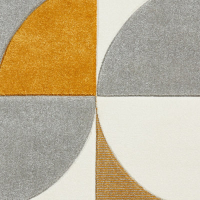 Grey Yellow Easy to Clean Geometric Abstract Rug For DiningRoom-80cm X 150cm - 3