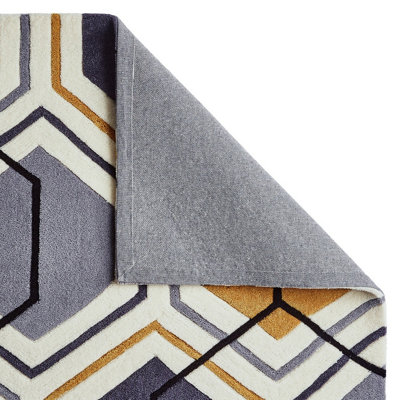 Grey/Yellow Geometric Handmade Modern Easy to clean Rug for Dining Room ...