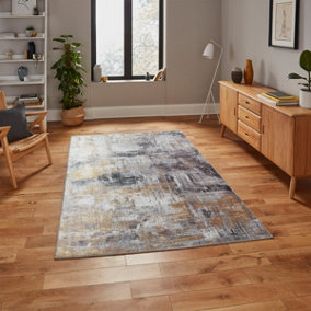 Grey Yellow Modern Easy to Clean Abstract Rug For Dining Room Bedroom Living Room-120cm X 170cm