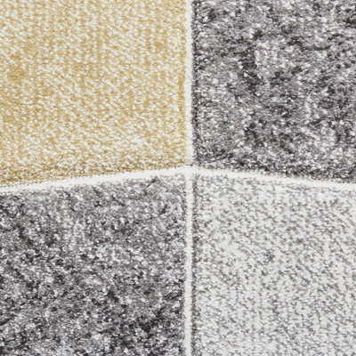 Grey/Yellow Modern Geometric Easy To Clean Rug For Dining Room-120cm X ...