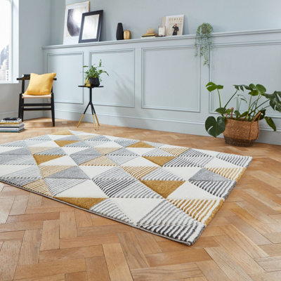Grey Yellow Modern Geometric Easy To Clean Rug For Dining Room-160cm X ...