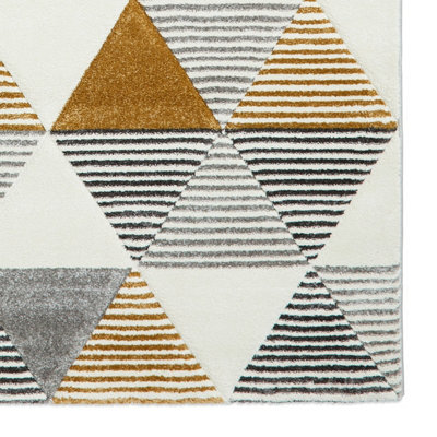 Grey Yellow Modern Geometric Easy To Clean Rug For Dining Room-160cm X ...