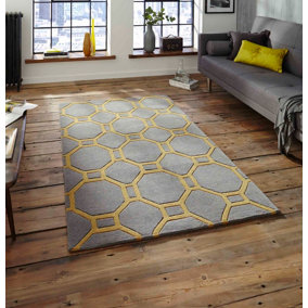 Grey/Yellow Modern Geometric Handmade Easy To Clean Rug For Living Room Bedroom & Dining Room-150cm X 230cm