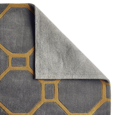 Grey/Yellow Modern Geometric Handmade Easy To Clean Rug For Living Room ...