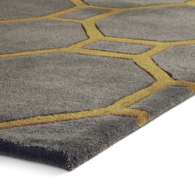 Grey/Yellow Modern Geometric Handmade Easy To Clean Rug For Living Room ...