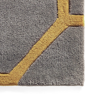 Grey/Yellow Modern Geometric Handmade Easy To Clean Rug For Living Room Bedroom & Dining Room-90cm X 150cm