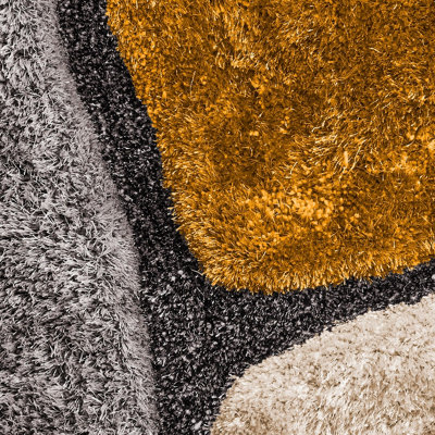 Grey/Yellow Modern Shaggy Easy to Clean Handmade Bedroom Dining Room And Living Room Rug -150cm X 230cm