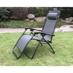 Grey Zero Gravity Garden Reclining Chair Sun Lounger Recliner Outdoors Summer Patio