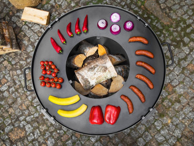 Grill Plate with Grate - Steel - L80.5 x W80.5 x H9 cm - Black