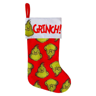 Grinch Christmas Stocking 40cm x 26cm White Cuff Multi Grinch X 1