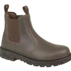 GRINDER Safety Twin Gusset Dealer Boot, Brown Leather, 4 UK