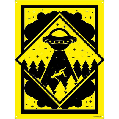 Grindstore Warning Alien Abduction Zone Tin Sign Yellow (One Size)