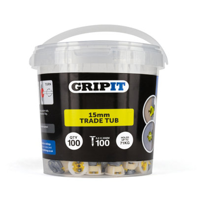 Gripit 15mm Plasterboard Fixing - 100 Pack (Yellow) Stud Wall Anchor Max 71kg