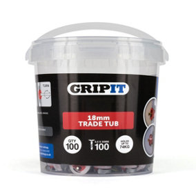 Gripit 18mm Plasterboard Fixing - 100 Pack (Red)  Stud Wall Anchor Max Load 74kg