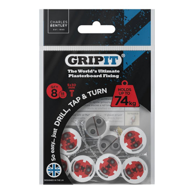 Gripit 18mm Plasterboard Fixing - 8 Pack (Red)  Stud Wall Anchor Max 74kg