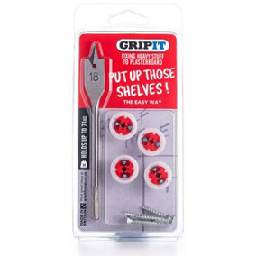 Gripit 18mm Plasterboard Fixing - Shelf Kit (Red) e.g. Small Shelves, Mirrors