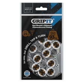 Gripit 20mm Plasterboard Fixing - 25 Pack (Brown)  Stud Wall Anchor Max 93kg