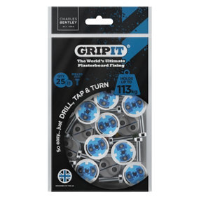 Gripit 25mm Plasterboard Fixing - 25 Pack (Blue) Stud Wall Anchor Max Load 113kg