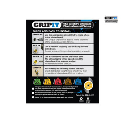 Gripit GP158 Yellow Plasterboard Fixings 15mm (Pack 8) GRP158 - 5