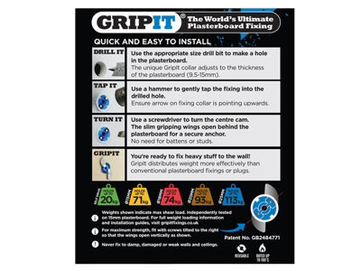 Grip-it 252-2530 GRIPIT 25MM Blue Pack of 25 25 mm Fixings with M8 x 30 mm  Screws (Pack of 30), 25 Pack : : Tools & Home Improvement