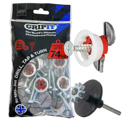 GRIPIT Grip it Red 18mm Plasterboard Fixing Screws + Recess Cutter 74kg Capacity