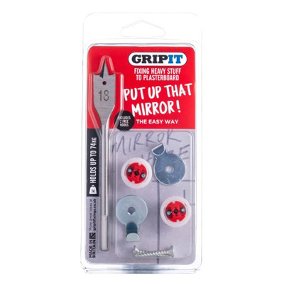 GRIPIT Grip it Red Mirror Picture Hanging Kit Plasterboard Wall 74kg Capacity