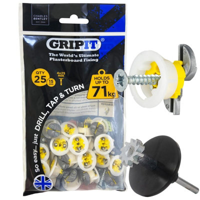 GRIPIT Grip it Yellow 15mm  Plasterboard Fixing Screws + Recess Cutter 71kg Cap