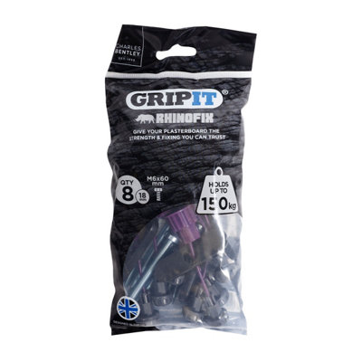 Gripit Rhinofix Plasterboard Fixing Kit - 8 Pack (Purple) Stud Wall Anchor