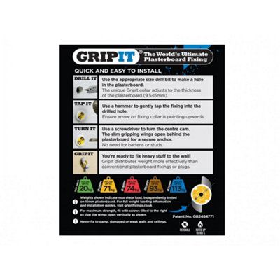 Gripit Yellow Plasterboard Fixings Multi Colour (Pack of 100)