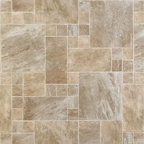 Griptex Offset Beige Tile Vinyl by Remland (1m x 3m)