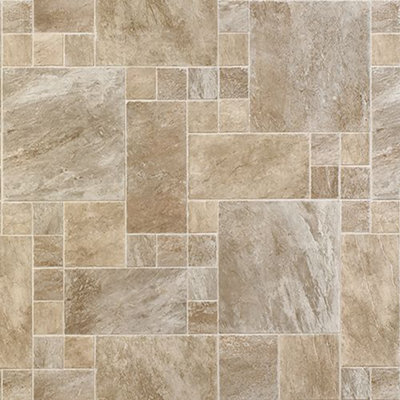 Griptex Offset Beige Tile Vinyl by Remland (4m x 2m)