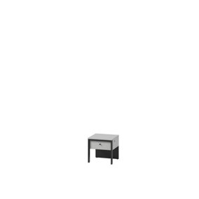 GRIS Bedside Table - Stylish Grey & Black Design with LED Lighting and Drawer - (H)400mm (W)400mm (D)400mm