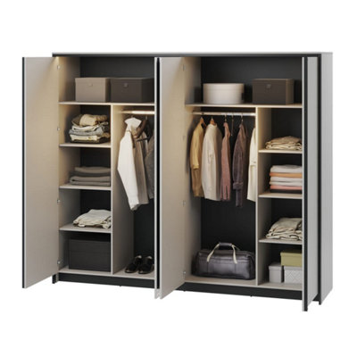 GRIS Hinged Door Wardrobe with Mirrors and LED Lighting (H)2150mm (W)2500mm (D)630mm - Contemporary and Spacious Bedroom Storage