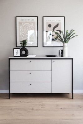 GRIS Sideboard Cabinet - Modern Grey & Black Bedroom Furniture  with LED Lighting (H)910mm, (W)1360mm, (D)490mm