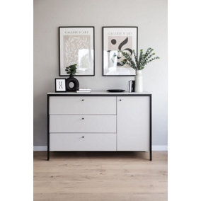 GRIS Sideboard Cabinet - Modern Grey & Black Bedroom Furniture  with LED Lighting (H)910mm, (W)1360mm, (D)490mm