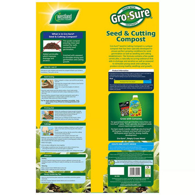 Gro-Sure Seed & Cutting Compost - Super Fine Grade, Seaweed-Enriched, with Vermiculite, 20 Litre Bag