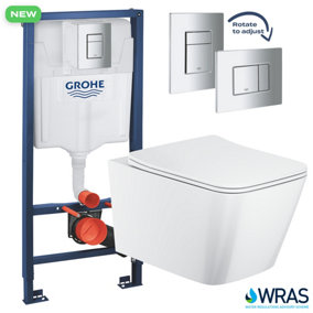 Grohe 1.13m Concealed Frame Cistern Set & Bubly Bathrooms™ Rimless Square Wall Hung Toilet 2.0 - Hidden Fixation