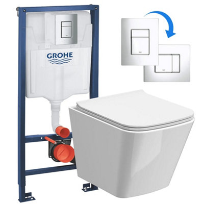 Grohe 1.13m Concealed Frame Cistern Set & Bubly Bathrooms™ Rimless  Square Wall Hung Toilet