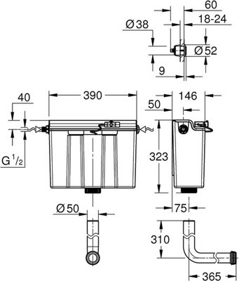 Grohe Adagio 39054 Dual Flush Concealed Cistern Side Entry + Chrome Button