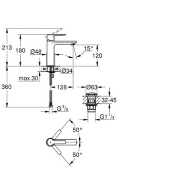 Grohe Lineare Mono Basin Mixer - Smooth Body, Click Waste, Supersteel