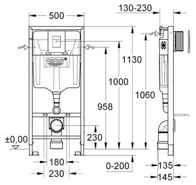 GROHE Rapid SL 3-IN-1 Wall Hung Concealed Toilet Cistern Frame 1.13m Height Including Flush Plate - 6