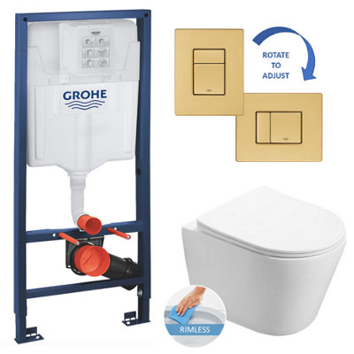 Grohe Rapid SL frame + SAT InfinitioRimless bowl + Grohe brushed gold ...
