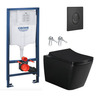 Grohe Toilet Pack Rapid SL Frame + Square Infinitio Matt Black Rimless ...