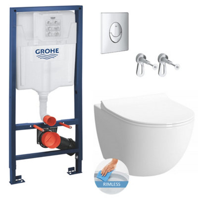 Grohe Toilet Set Rapid SL Support frame + Vitra Sento rimless toilet ...