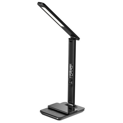 Groov-e Ares Desk LED Lamp with Wireless Charging Pad & Clock - Black